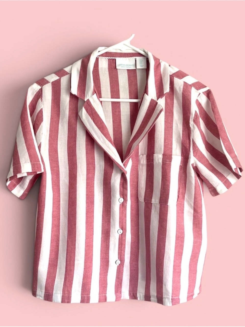 Cynthia Rowley All-Cotton Red Striped Short-Sleeve Blouse Size S